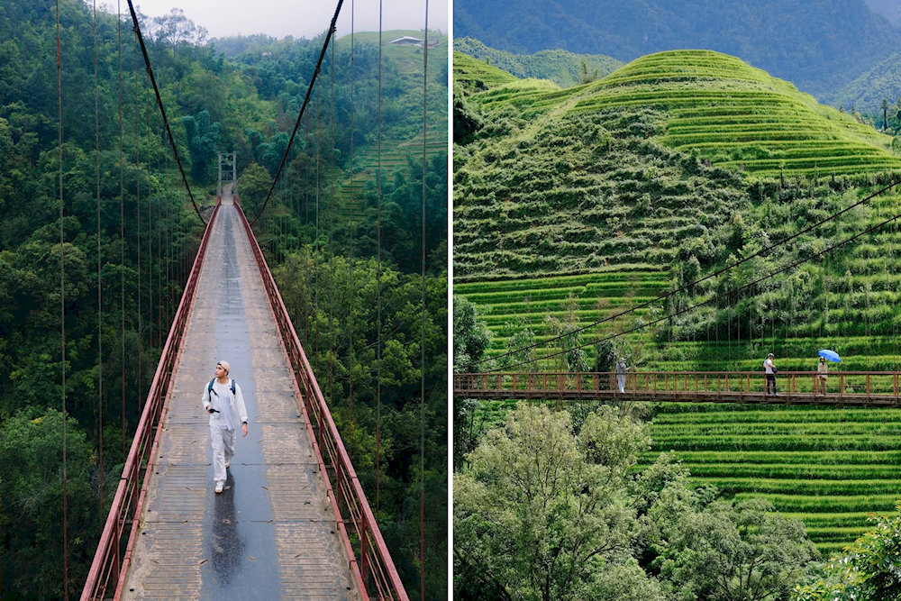 Travelers often stop at Lao Chai San 2 Bridge to admire the breathtaking landscape of Muong Hoa Valley and snap a few pictures
